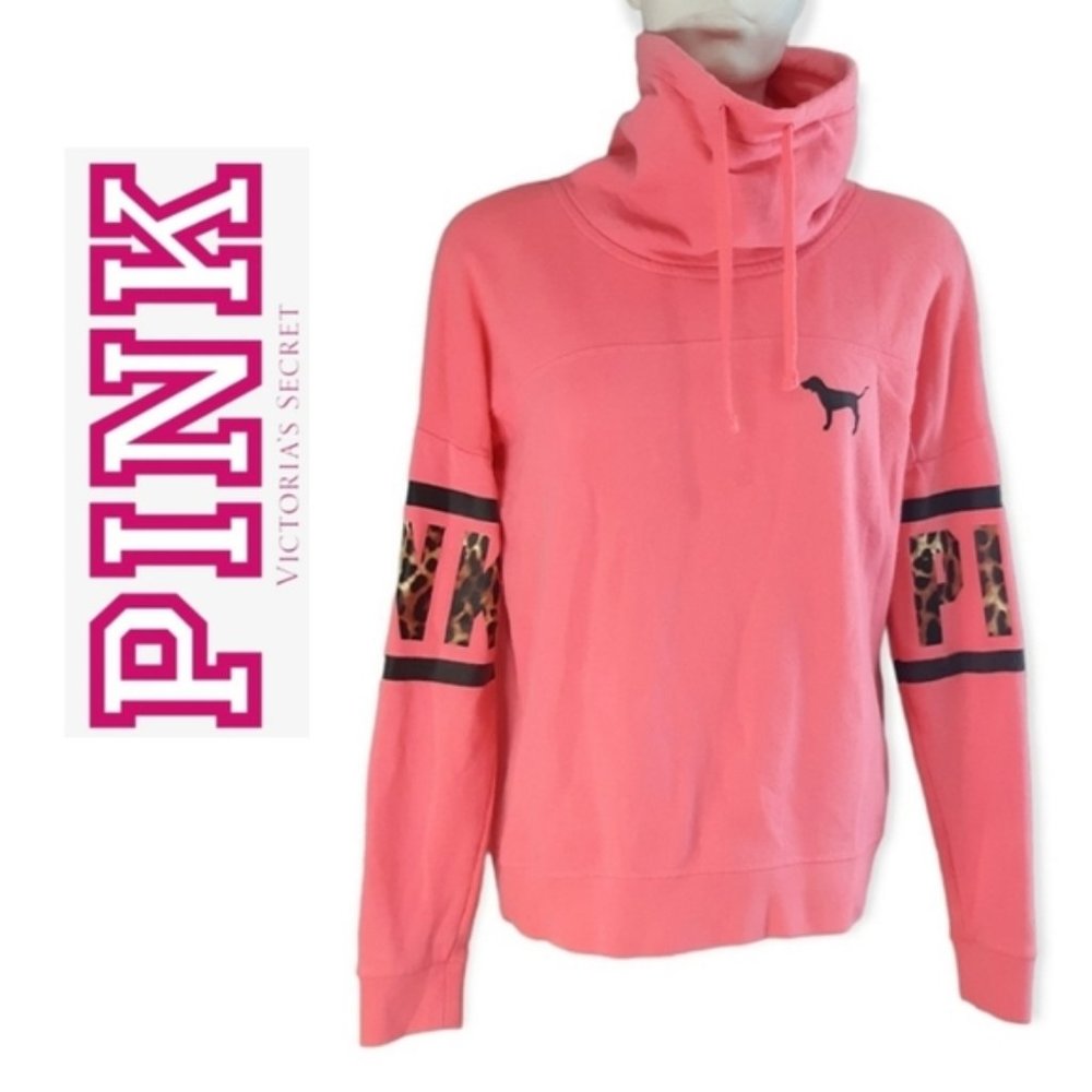 PINK Victoria's secret bright drawstring dog leopard neon sweatshirt Small